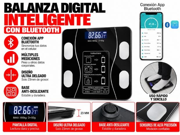 &ua BALANZA DIGITAL DIGITAL INTELIGENTE BLUETOOTH 180KG